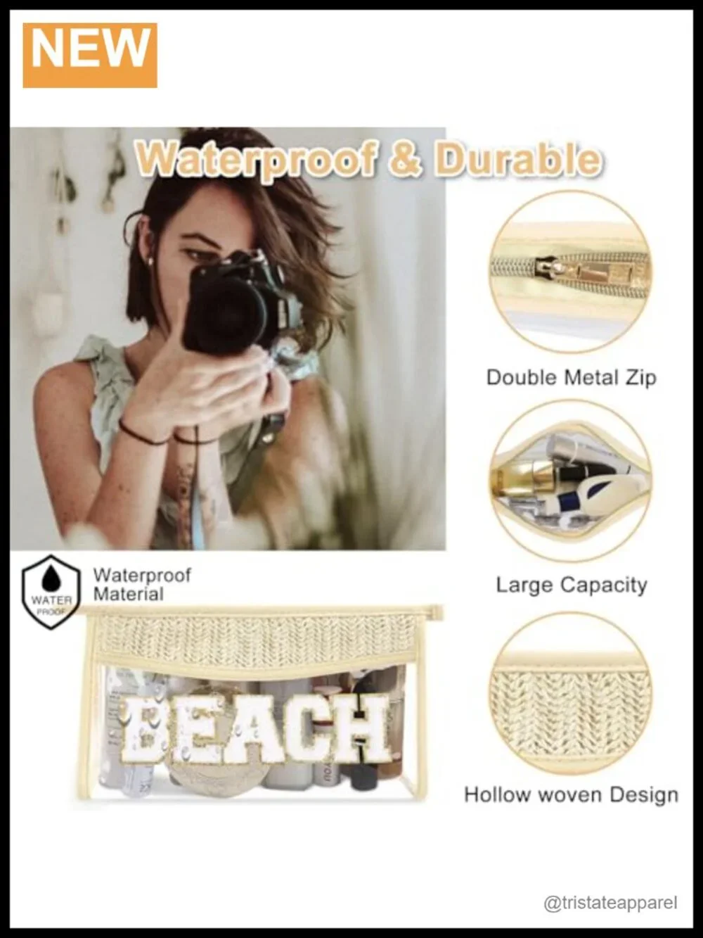 Boho Patch Clear Makeup Bag - Waterproof Zipper Toiletry Pouch